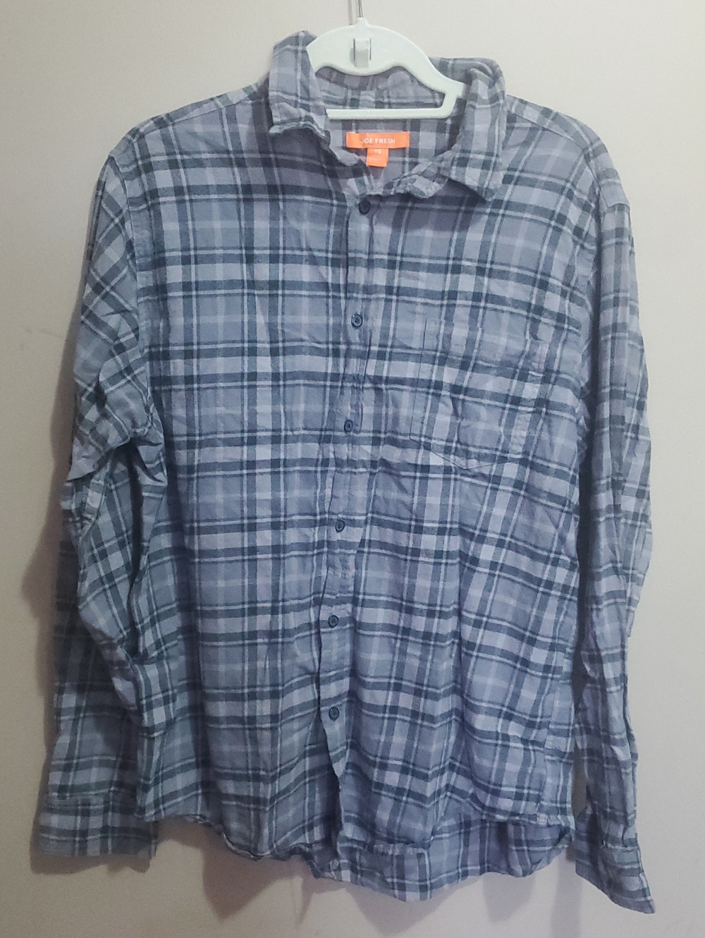 Joe Fresh Grey Plaid Long-Sleeve Men's Shirt Size Large